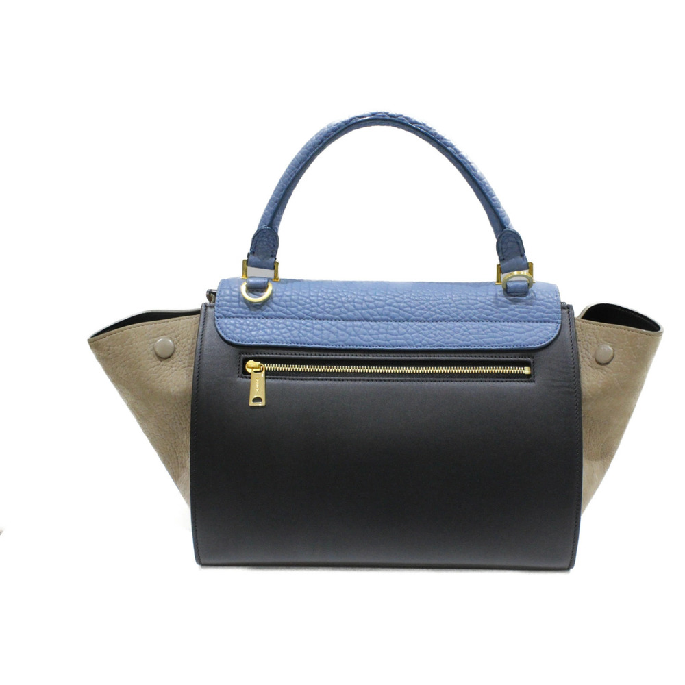CELINE Trapeze Blue Black Beige Leather Suede 2way Shoulder Bag - Picture 2 of 9